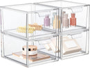 Axooms Stackable Makeup Storage Organizer, 4-Piece Clear Acrylic Storage Drawers with Handles for Vanity, Under-Sink, Kitchen Cabinets & Pantry
