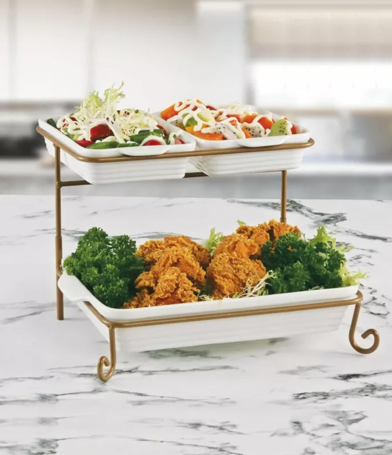 Rectangular Serving Tray with Gold Stand