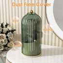 Axooms 360° Rotating Makeup Brush Holder with Sliding Dust Cover, Clear Dust-Resistant Organizer for Vanity and Bathroom, Gray