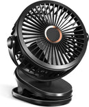Axooms Clip-on Desk Fan for Stroller 5000mAh Rechargeable, Personal USB Fan with 4 Speeds 360° Adjustable Rotation, Desktop Table Fan for Pushchair, Car and Travel, Blue