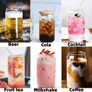Axooms Clear Glass Drinking Cups with Wooden Lids and Reusable Glass Straws, 17 oz, 4- or 6-Piece Set