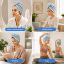 Axooms Microfibre Hair Towel, Super Absorbent Hair Towel Wrap with Elastic Straps for Women Adults, Soft Hair Turban Towel for Long Thick Curly Wet Hair, Cream White