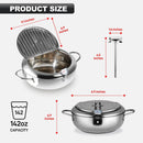Axooms Deep Frying Pot with Temperature Control, 3.4L Stainless Steel, Compatible with Induction and Gas
