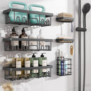 Veken Shower Caddy 6-Pack, Bathroom Organizers and Storage Shelves, Black | Advanced Rustproof Design, Large Capacity, No Drilling, Adhesive Rack with Soap Holder, Wall-Mounted Kitchen & Home Decor