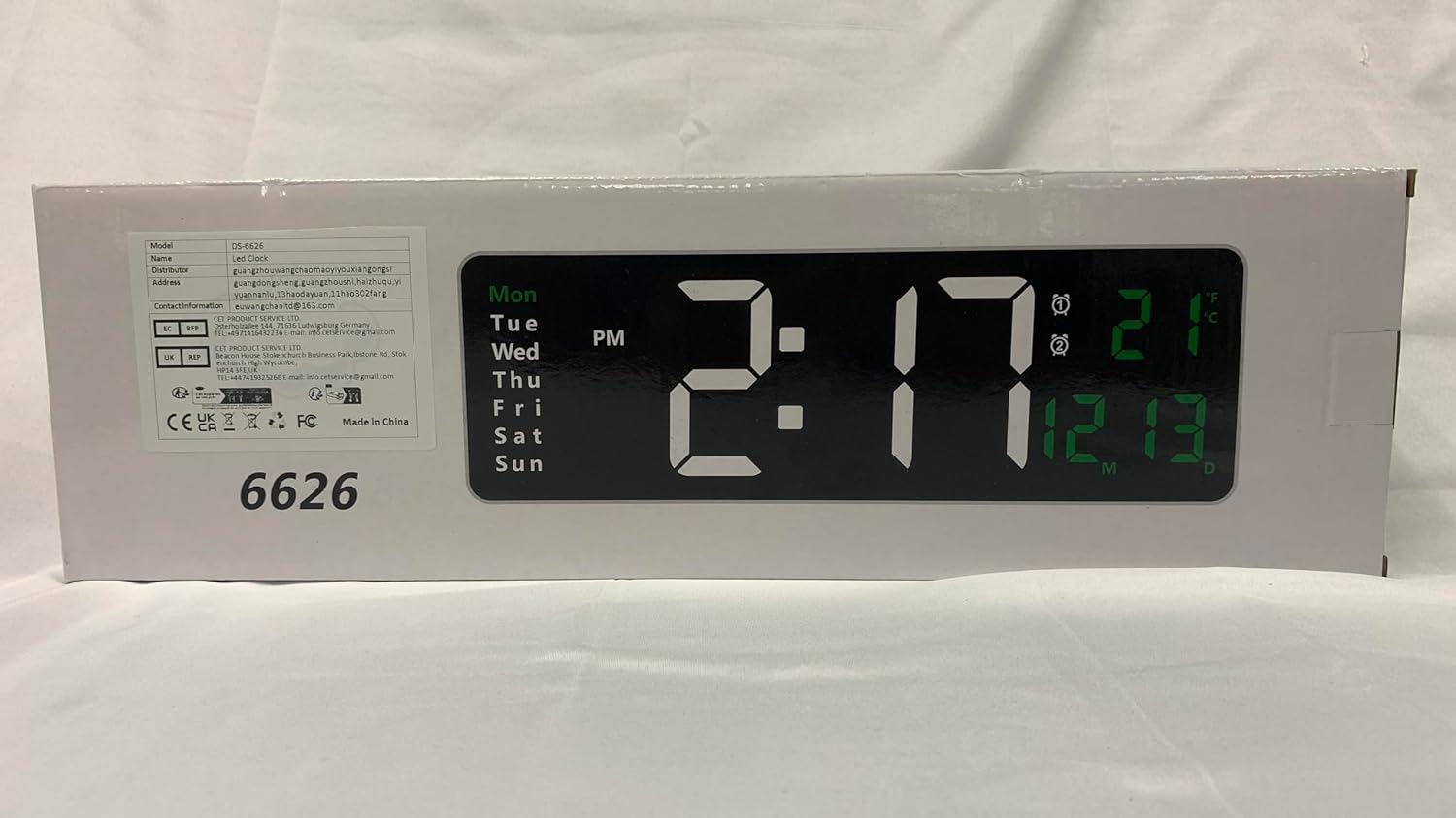 Large Digital Wall Clock with Remote Control - 16"