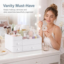 Axooms Large Countertop Makeup Organizer with Drawers for Cosmetics, Skincare, Brushes, Jewelry, and Perfume, White
