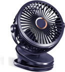 Axooms Clip-on Desk Fan for Stroller 5000mAh Rechargeable, Personal USB Fan with 4 Speeds 360° Adjustable Rotation, Desktop Table Fan for Pushchair, Car and Travel, Blue