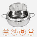 Axooms 9.4 Inch / 3.4L Deep Frying Pot – Japanese-Style Tempura Pot with Lid, 304 Stainless Steel, Temperature Control & Oil Drain Rack for Fries, Chicken & More