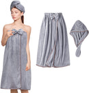 Axooms Women’s Microfiber Hair and Body Towel Wrap, Adjustable and Super Absorbent, Gray