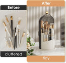 Axooms 360° Rotating Makeup Brush Holder with Sliding Dust Cover, Clear Dust-Resistant Organizer for Vanity and Bathroom, Gray