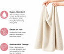 Axooms Microfibre Hair Towel, Super Absorbent Hair Towel Wrap with Elastic Straps for Women Adults, Soft Hair Turban Towel for Long Thick Curly Wet Hair, Cream White