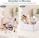 Axooms Large Countertop Makeup Organizer with Drawers for Cosmetics, Skincare, Brushes, Jewelry, and Perfume, White