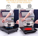Axooms Deep Frying Pot, 304 Stainless Steel with Temperature Control and Japanese-Style Lid, Non-Coated Tempura Fryer 9.4 Inch Diameter