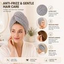 Axooms Microfibre Hair Towel Wrap, 100x60cm Grey Waffle Hair Turban, Super Absorbent Quick Dry Hair Wrap Towel, Anti-Frizz Soft Microfibre Towel for Women Girls Curly Long Thick Wet Hair