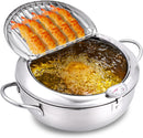 Axooms Deep Frying Pot, 304 Stainless Steel with Temperature Control and Japanese-Style Lid, Non-Coated Tempura Fryer 9.4 Inch Diameter