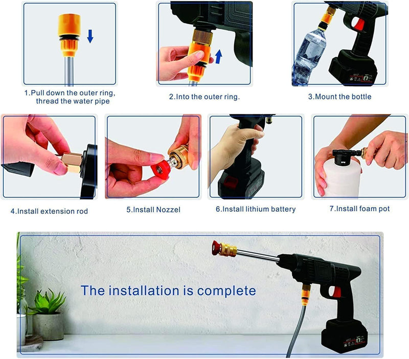 Axooms 48V High Pressure Water Sprayer 2 Batteries - Car Washing Machine, 5M Range, Cordless Portable Electric High Pressure Washer Gun, Used for Floor Cleaning and Garden Watering (2 Batteries)