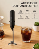 CIRCLE JOY Rechargeable Milk Frother Handheld with Stand, Dual Spring Whisk Head Electric Coffee Frother Foam Maker, Portable Drink Mixer for Cappuccino, Latte, Matcha, Black