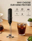 CIRCLE JOY Rechargeable Milk Frother Handheld with Stand, Dual Spring Whisk Head Electric Coffee Frother Foam Maker, Portable Drink Mixer for Cappuccino, Latte, Matcha, Black