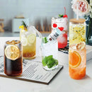 Axooms Clear Glass Drinking Cups with Wooden Lids and Reusable Glass Straws, 17 oz, 4- or 6-Piece Set