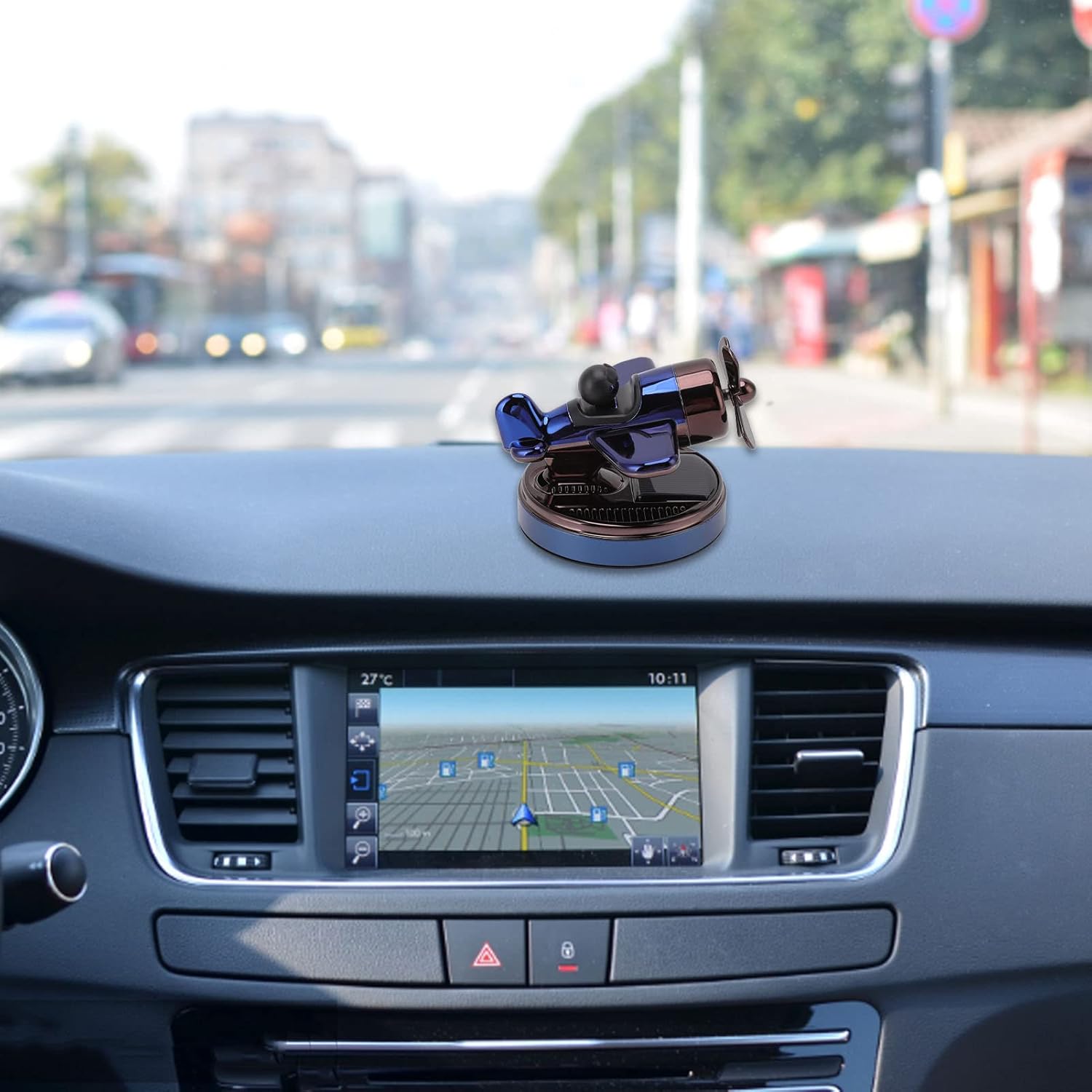 Axooms Solar Helicopter Car Air Freshener – Metal + ABS Aromatherapy Diffuser with Rotating Turbine, Multi-Porous Scent Release & LED Accent (Essential-Oil Pads)