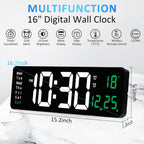 Large Digital Wall Clock with Remote Control - 16"