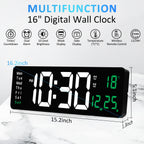 Large Digital Wall Clock with Remote Control - 16"