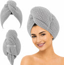 Axooms Microfibre Hair Towel Wrap, 100x60cm Grey Waffle Hair Turban, Super Absorbent Quick Dry Hair Wrap Towel, Anti-Frizz Soft Microfibre Towel for Women Girls Curly Long Thick Wet Hair