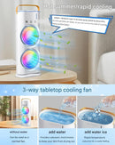 Axooms 4000mAh Double-Ended Spray Fan, Cool Air, 3 New Speeds 2025, USB-C Rechargeable with LED Light Cooler, Touch & Remote Control, 280ml Water Tank, Ice Fill (White)