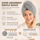 Axooms Microfibre Hair Towel Wrap, 100x60cm Grey Waffle Hair Turban, Super Absorbent Quick Dry Hair Wrap Towel, Anti-Frizz Soft Microfibre Towel for Women Girls Curly Long Thick Wet Hair