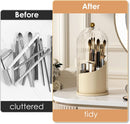 Axooms 360° Rotating Makeup Brush Holder with Sliding Dust Cover, Clear Dust-Resistant Organizer for Vanity and Bathroom, Gray