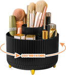 Axooms 360° Rotating Makeup Organizer, 5-Compartment Makeup Brush Holder for Bedroom and Bathroom Vanities, Office Stationery Storage and Desktop Pen Holder, Black