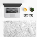 Axooms XL White Topographic Contour Gaming Mouse Pad, Extended Desk Mat with Non-Slip Rubber Base and Stitched Edges