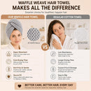 Axooms Microfibre Hair Towel Wrap, 100x60cm Grey Waffle Hair Turban, Super Absorbent Quick Dry Hair Wrap Towel, Anti-Frizz Soft Microfibre Towel for Women Girls Curly Long Thick Wet Hair