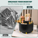 Axooms 360° Rotating Makeup Organizer, 5-Compartment Makeup Brush Holder for Bedroom and Bathroom Vanities, Office Stationery Storage and Desktop Pen Holder, Black