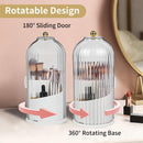Axooms Makeup Brush Holder Organizer with Lid,360 Rotating Clear Dust Proof Makeup Brushes Organizer for Vanity Desktop Bathroom Countertop(White)