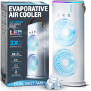 Axooms 4000mAh Double-Ended Spray Fan, Cool Air, 3 New Speeds 2025, USB-C Rechargeable with LED Light Cooler, Touch & Remote Control, 280ml Water Tank, Ice Fill (White)