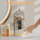 Axooms 360° Rotating Makeup Brush Holder with Sliding Dust Cover, Clear Dust-Resistant Organizer for Vanity and Bathroom, Gray