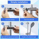Axooms Shower Head Holder Universal Adjustable Shower Holder Bracket , Shower Head Holder Replacement Fits 18-25mm Round Shower Pole, ABS and Chrome-Plated, Silver