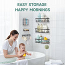 Veken Shower Caddy 6-Pack, Bathroom Organizers and Storage Shelves, Black | Advanced Rustproof Design, Large Capacity, No Drilling, Adhesive Rack with Soap Holder, Wall-Mounted Kitchen & Home Decor
