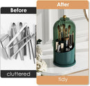 Axooms 360° Rotating Makeup Brush Holder with Sliding Dust Cover, Clear Dust-Resistant Organizer for Vanity and Bathroom, Gray