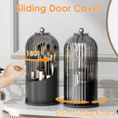 Axooms Makeup Brush Holder with 360-Degree Rotating Cover, Transparent Dustproof Vanity Organizer