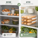 Axooms Stackable 2-Layer Egg Holder for Refrigerator – Auto-Rolling Organizer, Clear Plastic Storage with Lid, Large Capacity Egg Dispenser