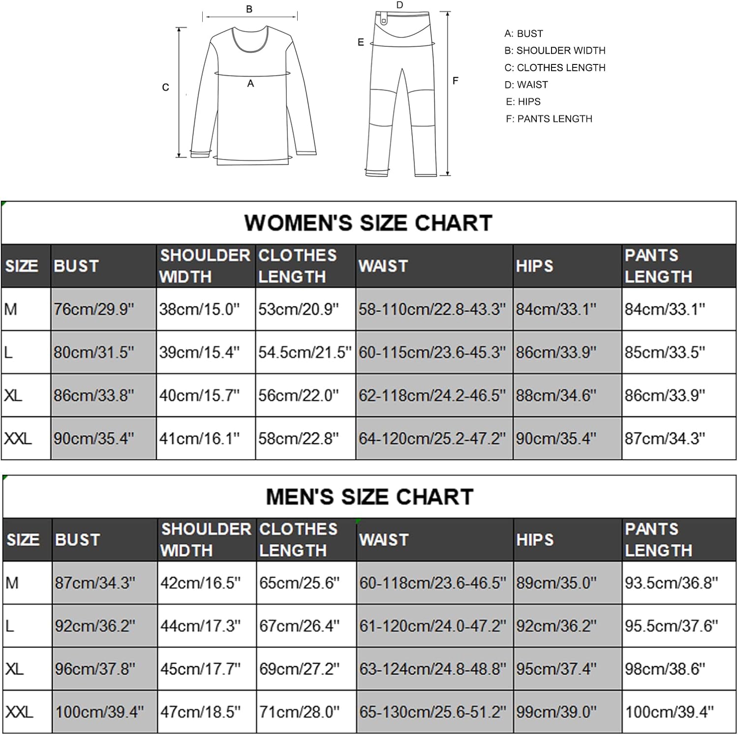 Thermal Underwear Set for Men Women