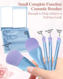 Axooms Mini Travel Makeup Brush Set with Hard Case & Built-In Mirror, 5 Pieces, Light Pink