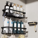 Veken Shower Caddy 6-Pack, Bathroom Organizers and Storage Shelves, Black | Advanced Rustproof Design, Large Capacity, No Drilling, Adhesive Rack with Soap Holder, Wall-Mounted Kitchen & Home Decor