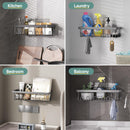 Veken Shower Caddy 6-Pack, Bathroom Organizers and Storage Shelves, Black | Advanced Rustproof Design, Large Capacity, No Drilling, Adhesive Rack with Soap Holder, Wall-Mounted Kitchen & Home Decor