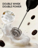 CIRCLE JOY Rechargeable Milk Frother Handheld with Stand, Dual Spring Whisk Head Electric Coffee Frother Foam Maker, Portable Drink Mixer for Cappuccino, Latte, Matcha, Black