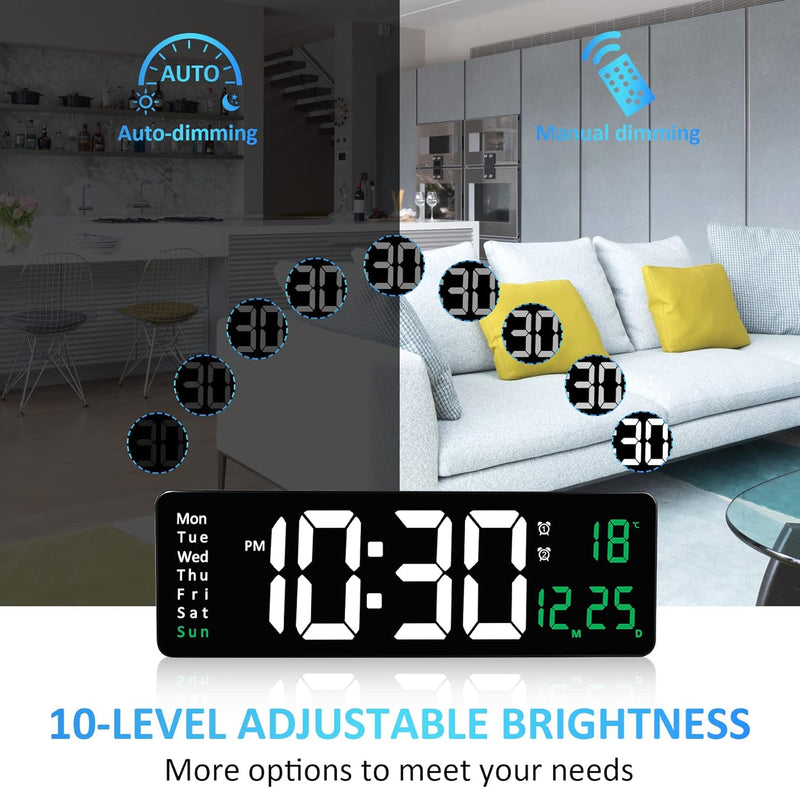 Large Digital Wall Clock with Remote Control - 16"