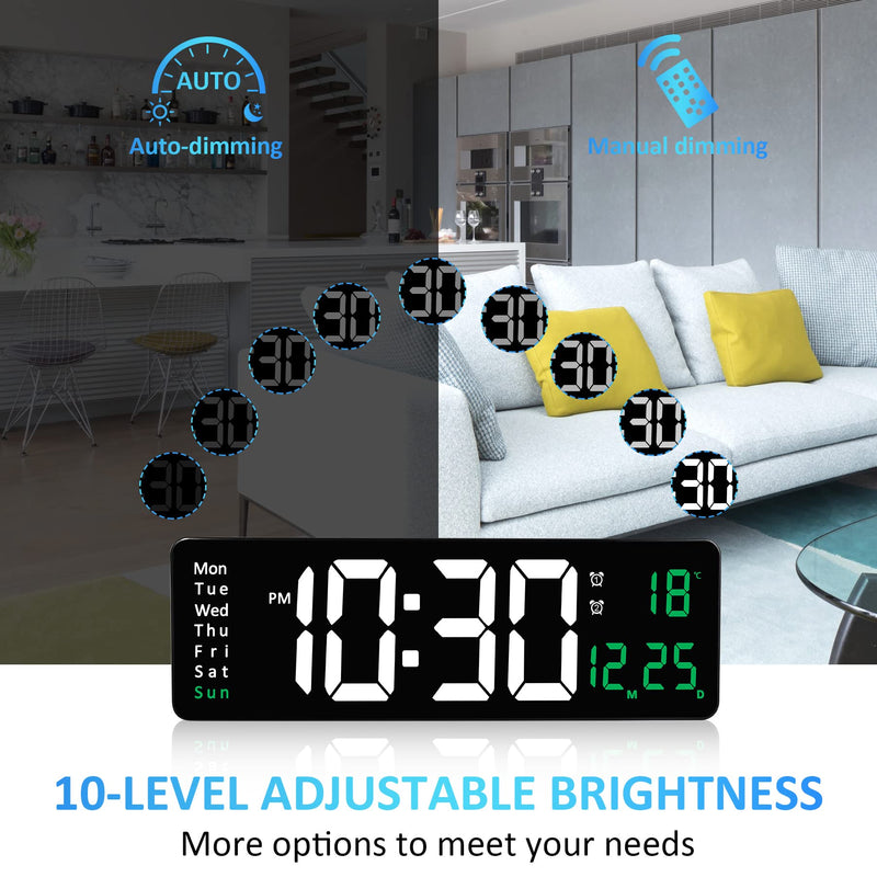 Large Digital Wall Clock with Remote Control - 16"