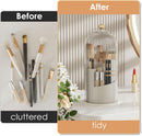Axooms Makeup Brush Holder with 360-Degree Rotating Cover, Transparent Dustproof Vanity Organizer